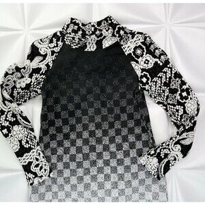 NWT Zaza Coutoure Women Sz L Black White Checkered Shift Dress Jacquard Dress